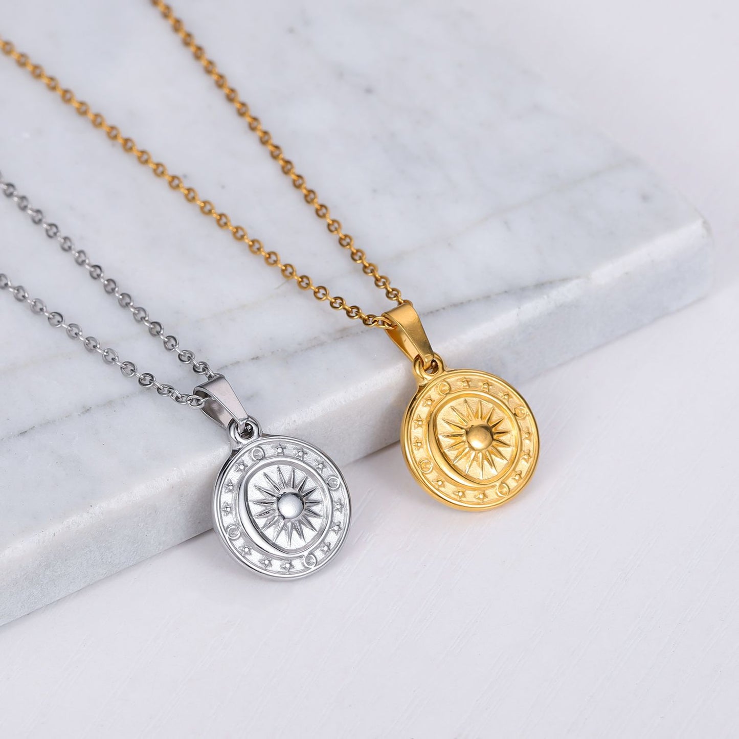 Titanium Steel Sun Moon XINGX Compass Pendant Necklace