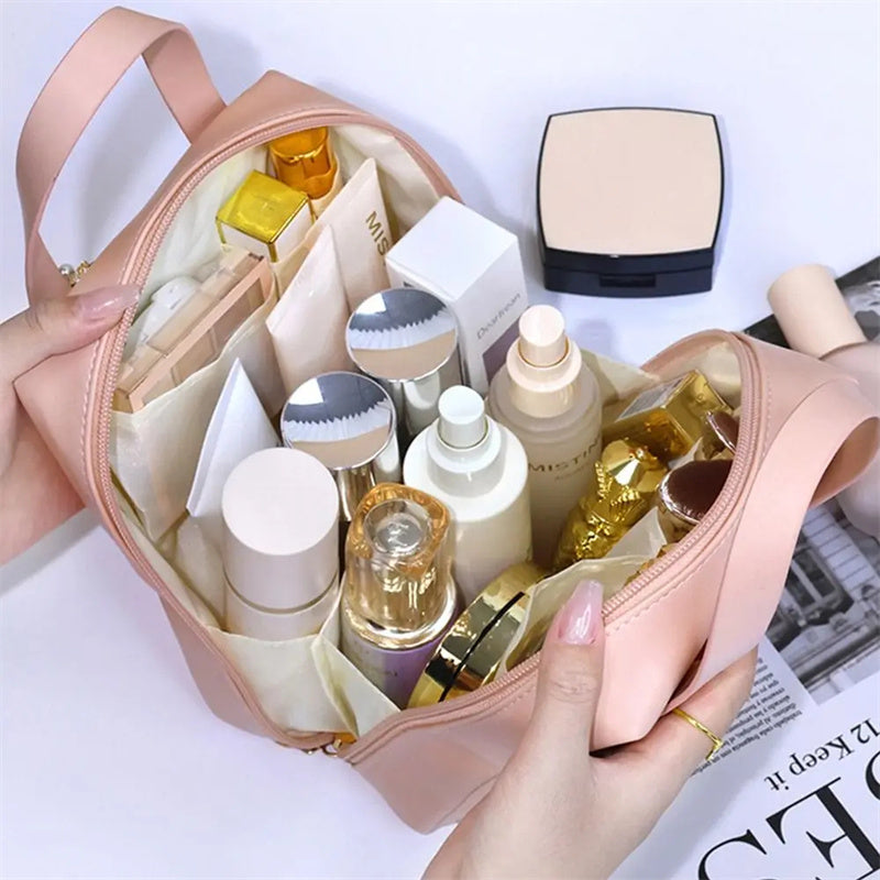 Shell Shape PU Leather Cosmetic Bag Waterproof Letter Makeup Pouch Bag Multifunction Carry-on Makeup Tote Travel Wash Bags